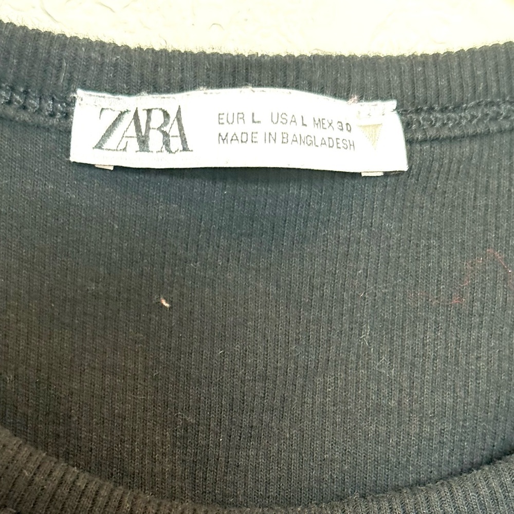 Zara Women’s Black Cotton Ribbed Cropped Tank Large - Picture 3 of 3